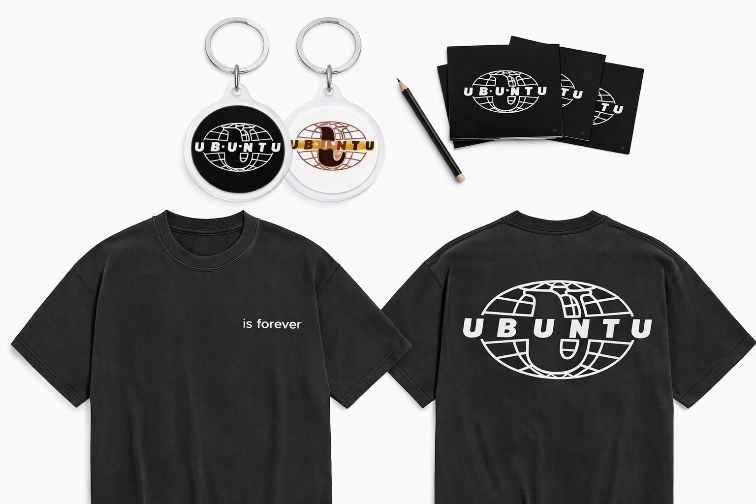 Ubuntu T-shirt, keychain, and sticker set